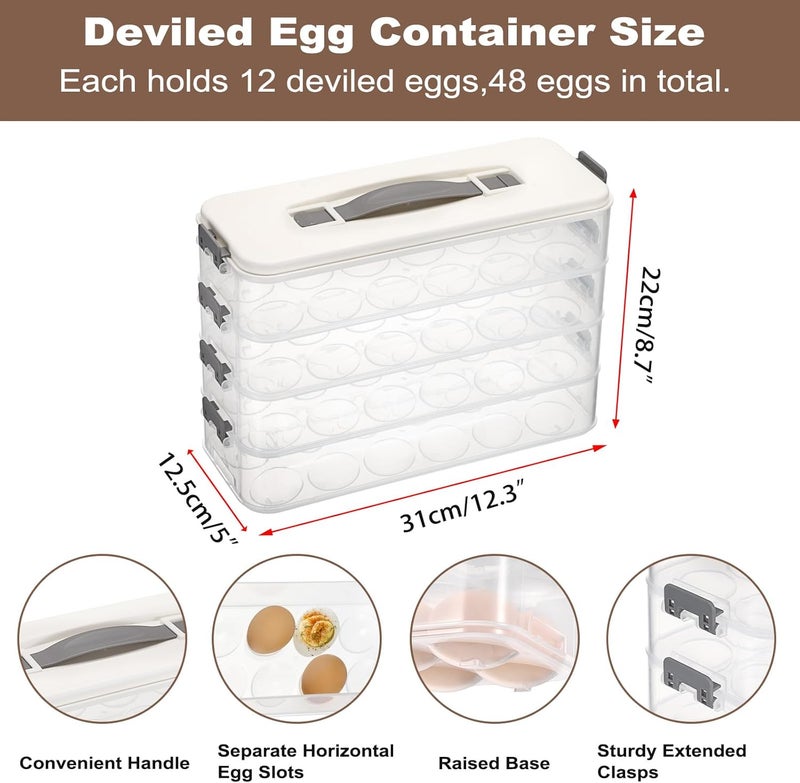 BSTKEY Deviled Egg Containers with Lid, 4 Layer Deviled Egg Platter Carrier Trays for 48 Eggs, Fridge Stackable Portable Egg Holder with Handle for Home Kitchen Party Easter Picnic - Image 2